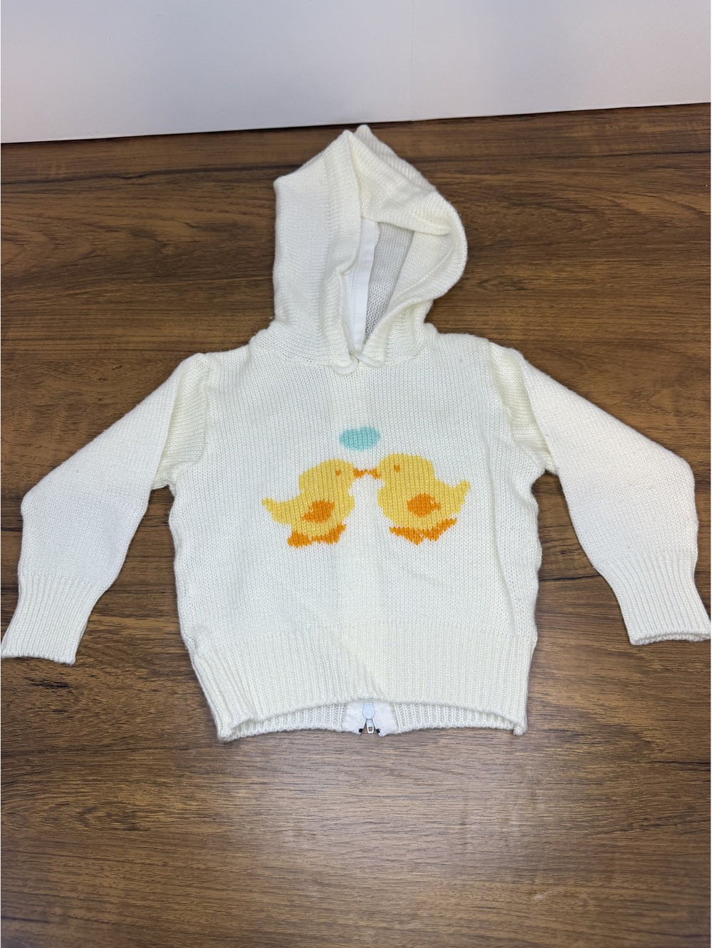 All Mine Baby Hoodie Sweater with Yellow Ducklings, Size 12 Months